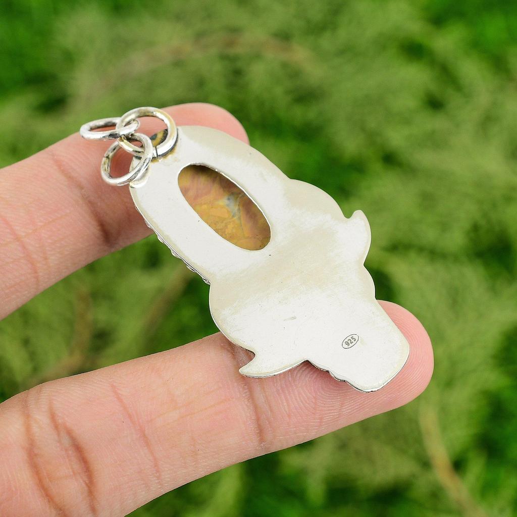 Daughters Day Sale Sterling Silver Oval Maligano Jasper Gemstone Pendant Jewelry