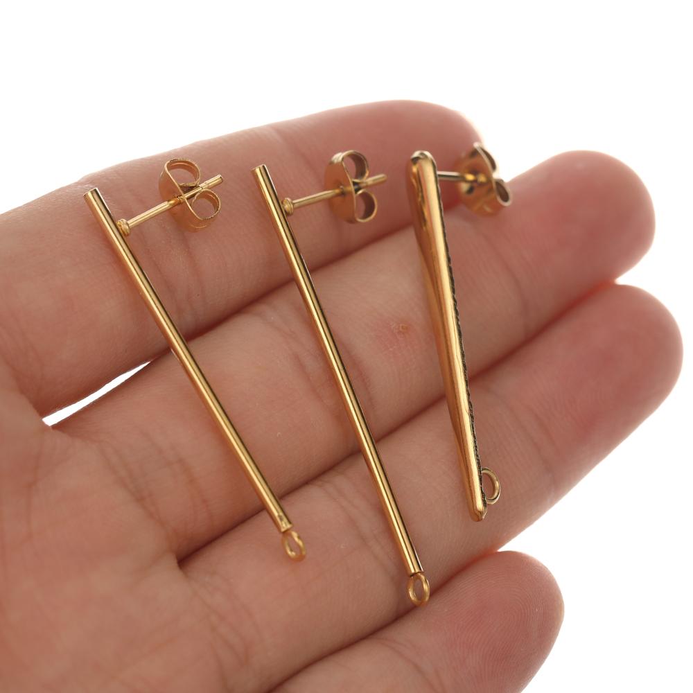 10pcs Gold Color Fashion Women Earrings Findings Stainless Steel Stud Earring Long Stick Connector Pendant DIY Jewelry Making