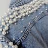 2025 Spring and Autumn New Heavy Industry Beaded Denim Jacket Women's Short Long Sleeve Fashion Jacket Big Pearl Denim