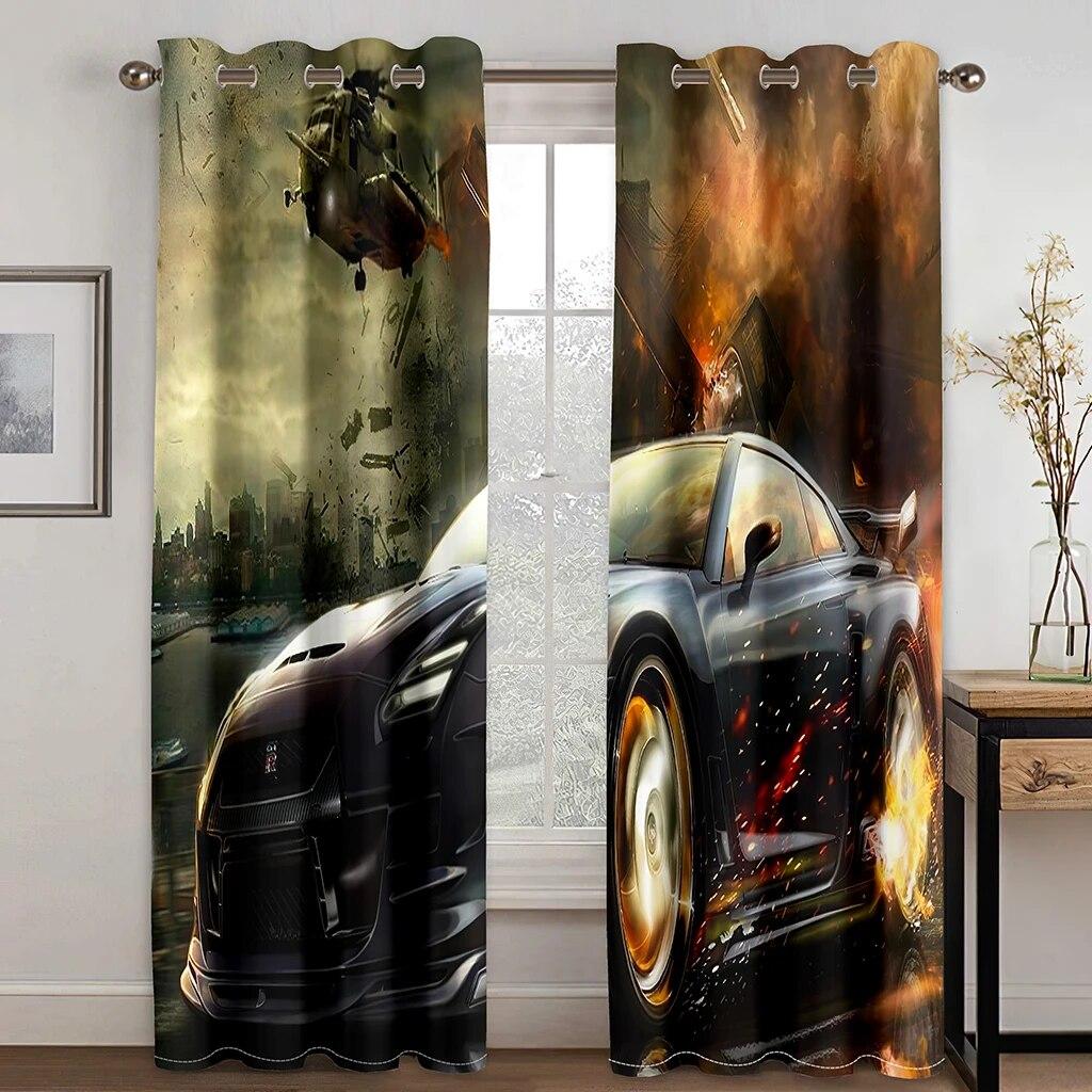 3D Print Lyx Modern Mekanisk Bil Fri Frakt 2 Styck Tunn Fönster Draper Gardin För Vardagsrum Sovrum Heminredning