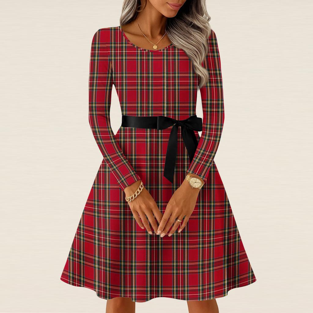 Damen Casual Mode Langarm Vintage Lange Kleider