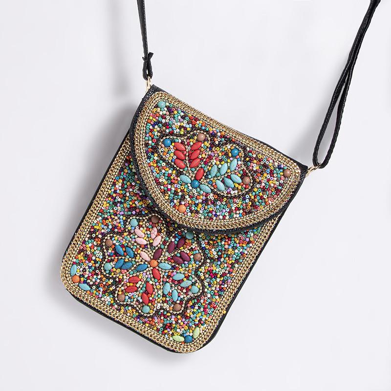 Bohemian Style Pu Flower Embellished Shoulder Bag With Magnet Closure For Daily Use