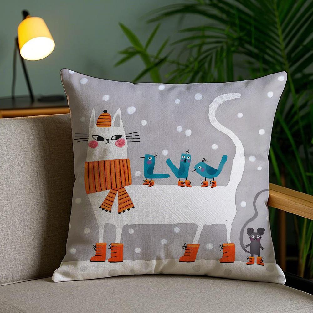Cat Cute Cushion Cover Soft Short Plush Double-Sided Printing Home Decor Machine Washable Pillow Case Gift