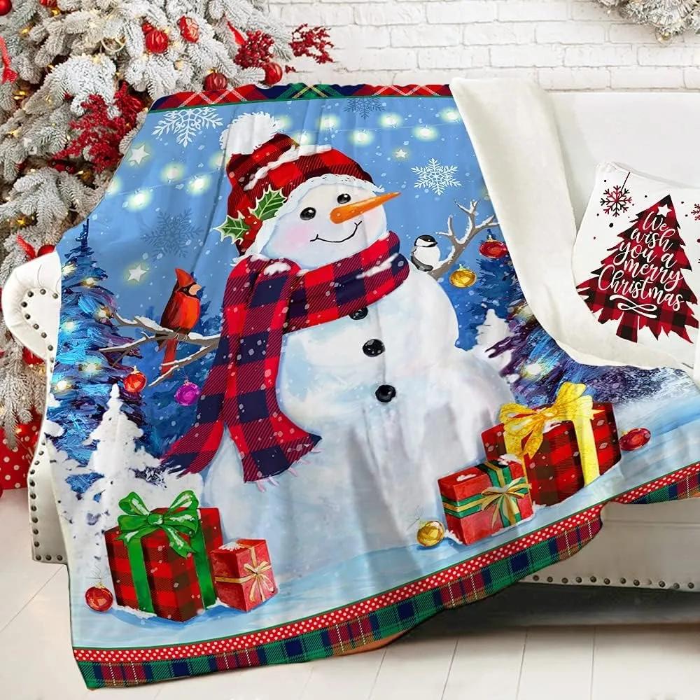 1PC Christmas Blanket Christmas Tree Christmas Throw Blanket Soft Warm Flannel Reindeer Christmas Blankets for Couch Bed Sofa