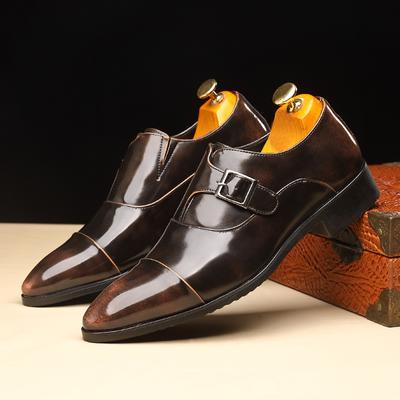 Britain Men Pointed Belt Buckle Leather Shoes Patchwork Monk Strap Casual Loafers Formal Dress Footwear Sapatos Tenis Masculino