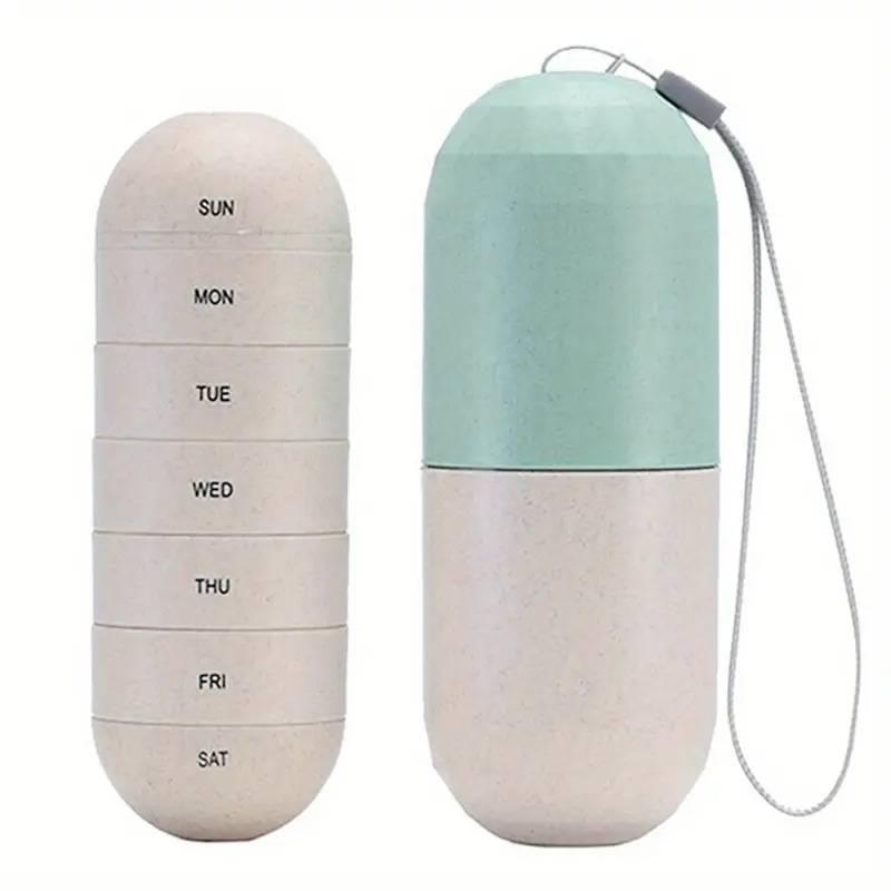 Portable Medicine Box Container Pill Organizer 7-day Travel Pill Box  Weekly Capsule shaped Medicine Box Storage Container пшеничный