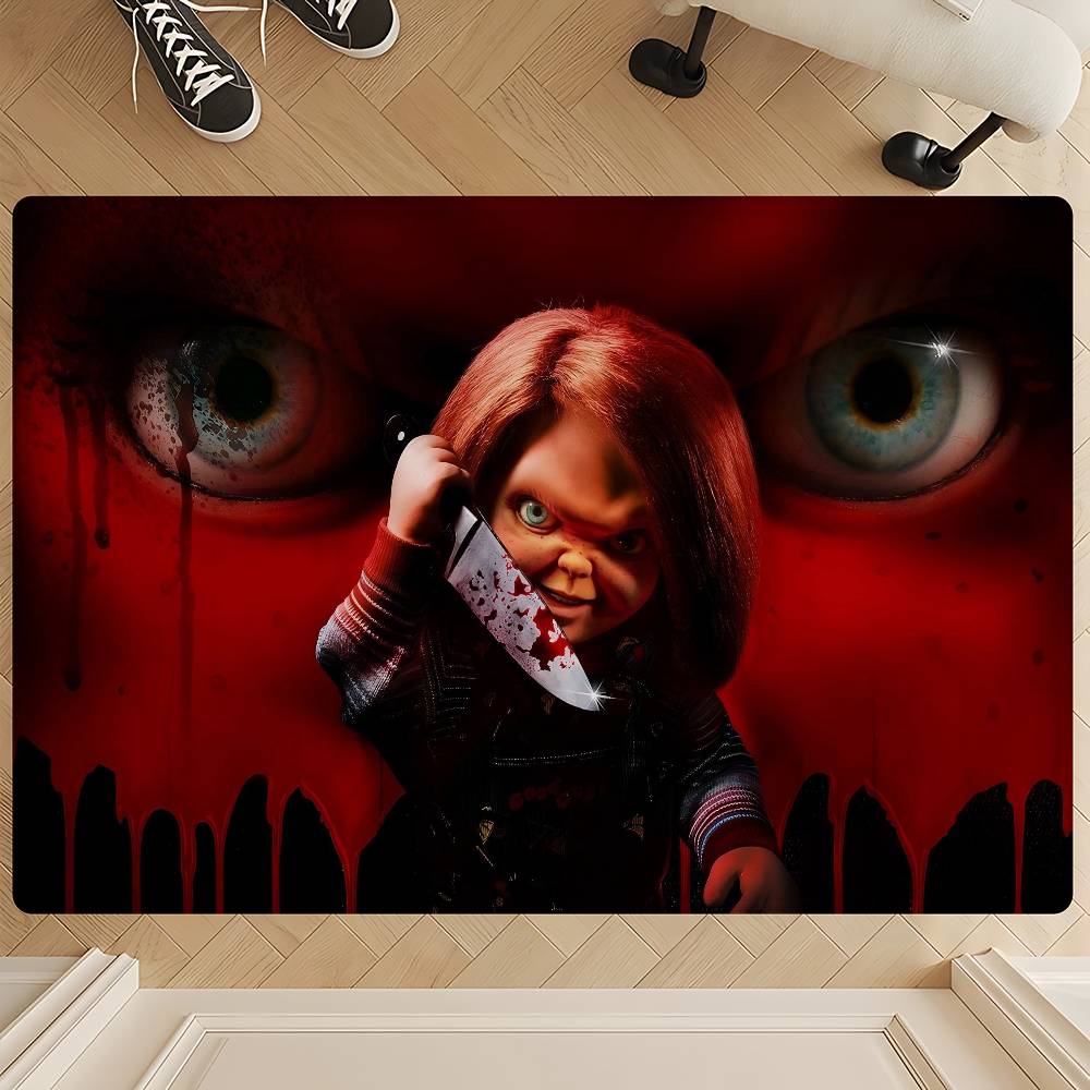 Horror Doll Chucky Entrance Door Mat Rectangle Anti-slip Home Soft Badmat Front Door Indoor Outdoor Mat Household Carpets