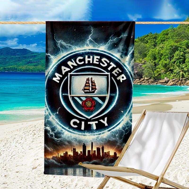Serviette de Plage Imprimée City Football Club, Microfibre Super Douce, Cadeau Parfait Anniversaire, pour Piscine, Plage, Voyage, pour la famille et les amis