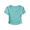 Trendy Women's Round Neck Short Sleeve Side Ruched Bodycon Crop Top