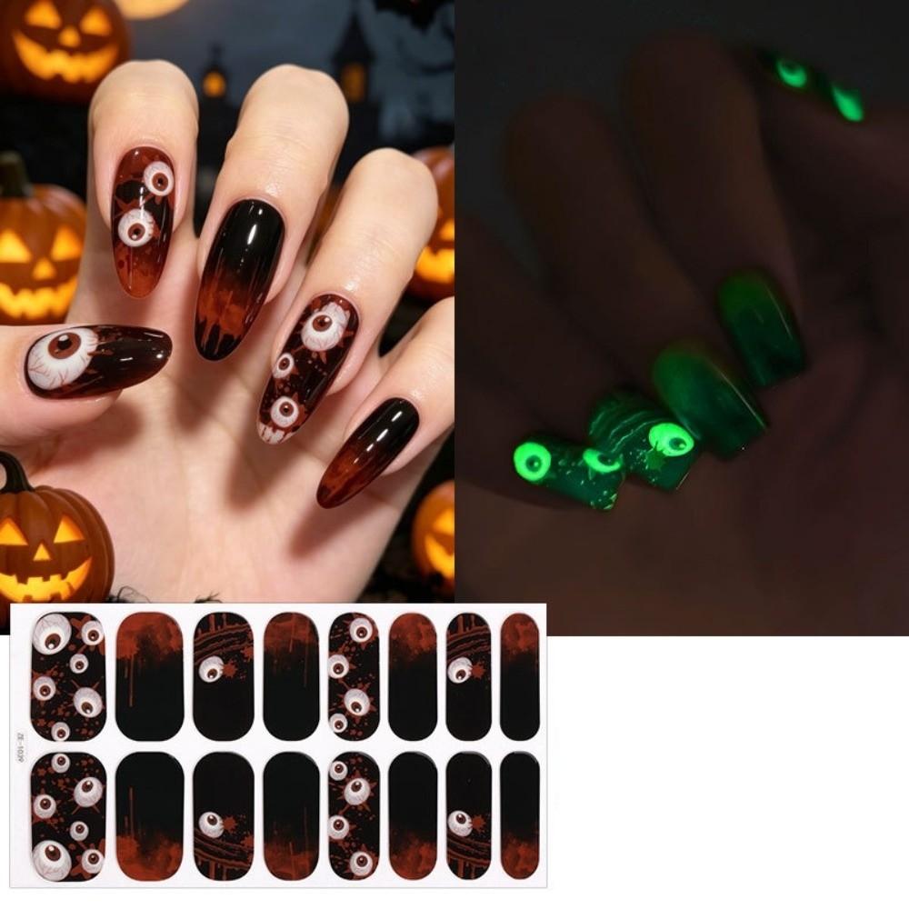 Eyeball Halloween Luminous Nail Sticker 16 Fingers Set Nail Polish Sticker Home Nail Design