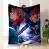 Anime Character Duo with Red Scarf and Purple Horn - Flannel Blanket for Bedroom, Living Room, Sofa, and Nap Sofas.