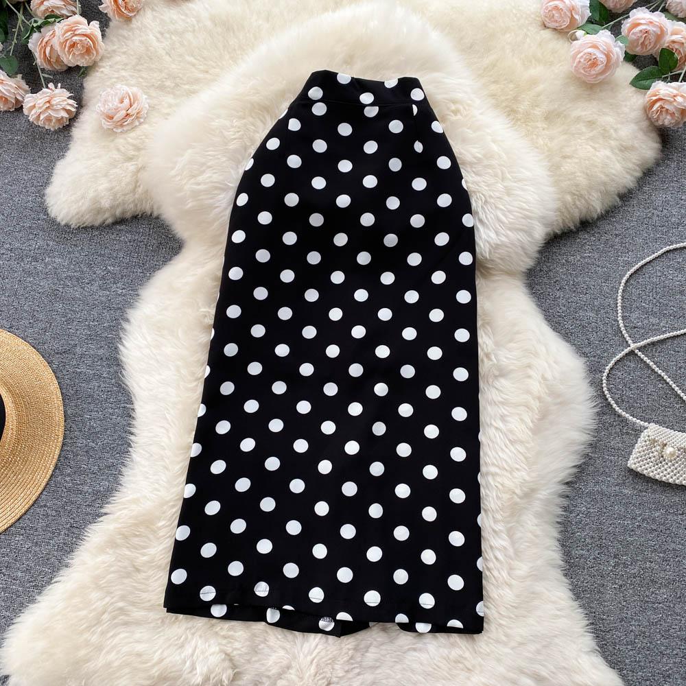 Mid-Length Skirt Women's Spring And Summer High-Waisted A-Line Skirt Polka Dot Skirt All-Match Simple One-Step Skirt