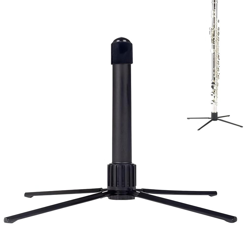 Portable, Foldable Flute/Piccolo Stand - 4-Leg Metal Base Flute Stand (Color Box Packaging)