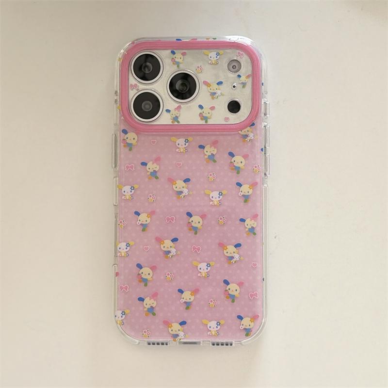 

Cute 3D Bunny Cartoon Phone Case For iPhone 16 15 17 Pro Max Kawaii Pink Floral Pattern Shockproof Protective Cover with Camera For iPhone 16