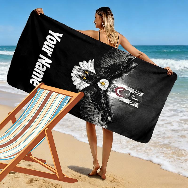 Personalisierbares Besiktas JK Logo Print Strandtuch, Großes Weiches Schnelltrocknendes Handtuch für Strand Camping Schwimmen