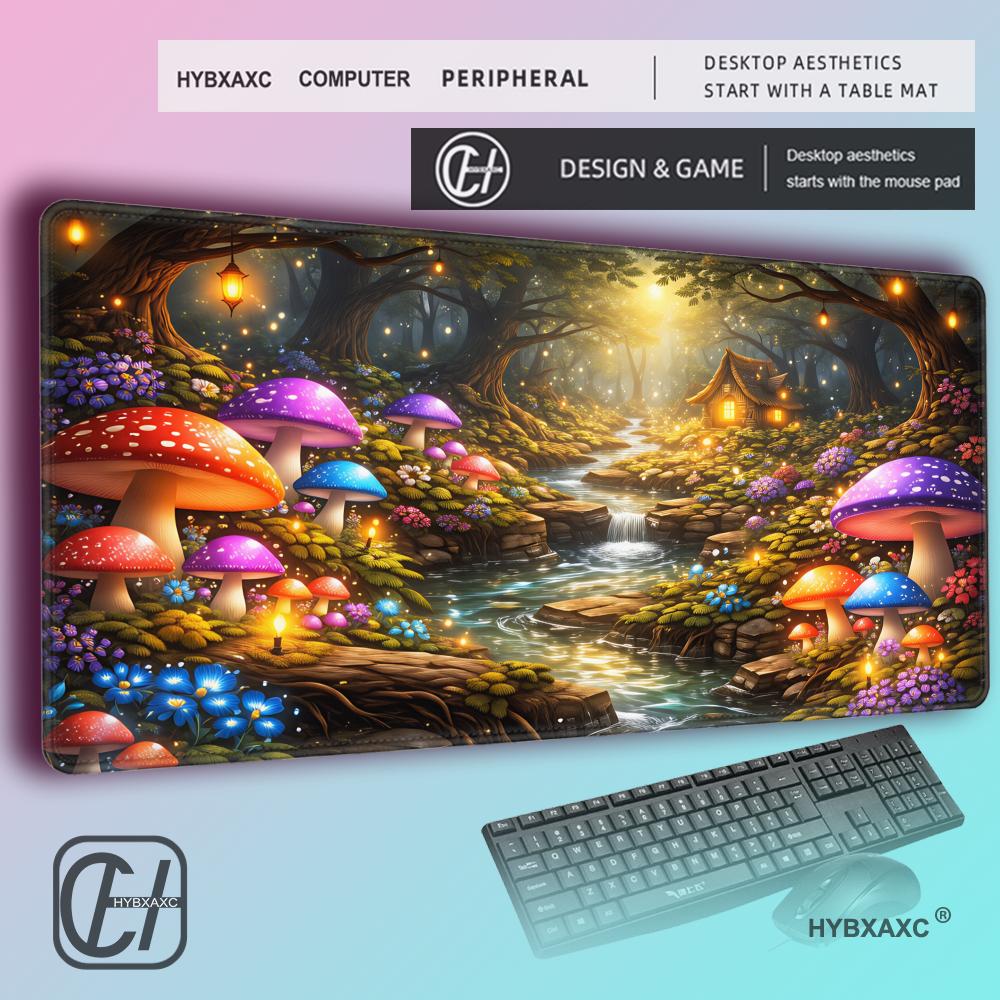HYBXAXC Fae Fantasy Desk Mat Magical Mushroom Town Playmat Fairy Gaming Mouse Padfor Fantasy Lovers Desk Mat Accessories 800x400x2mm