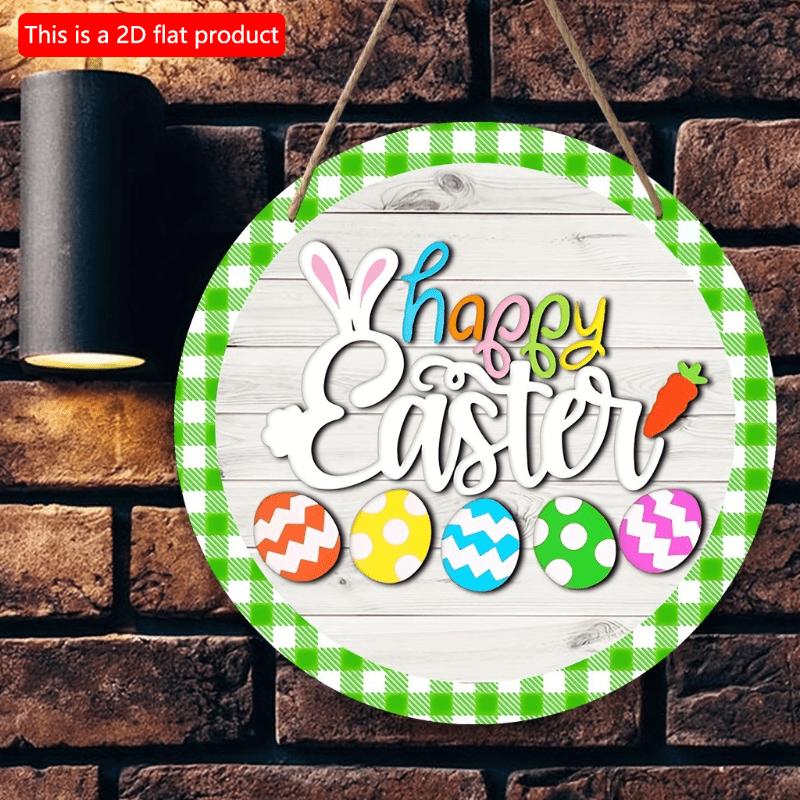 2D Plat 20*20cm, Décoration de Maison de Pâques, Œufs de Pâques Lapin, Logo Décoratif Créatif Circulaire en Bois, pour la Maison, la Cuisine, le Jardin, Décoration Murale de Chambre.