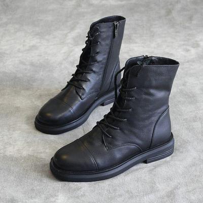 Women's Black Martin Lace-up Ankle Boots - 2020 Autumn/Winter Fashion, Casual British Style