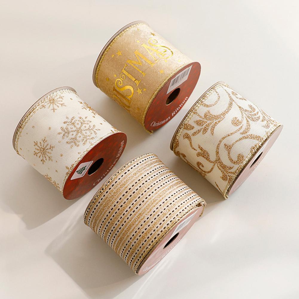 2.7M Christmas Ribbon Flocking Hot Stamping Letters Merry Christmas Star Ribbon for Gift Wrapping DIY Wreath Bow Christmas Decor