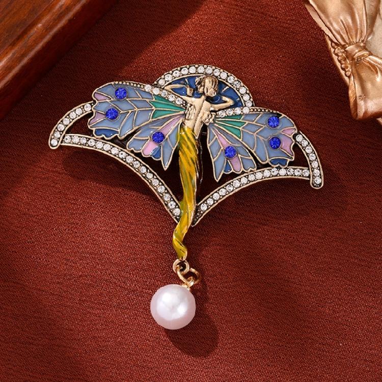 Elegant Rhinestones Pearls Butterfly Brooch Vintage Enamel Design Corsage Pin Women Chest Accessory Gift