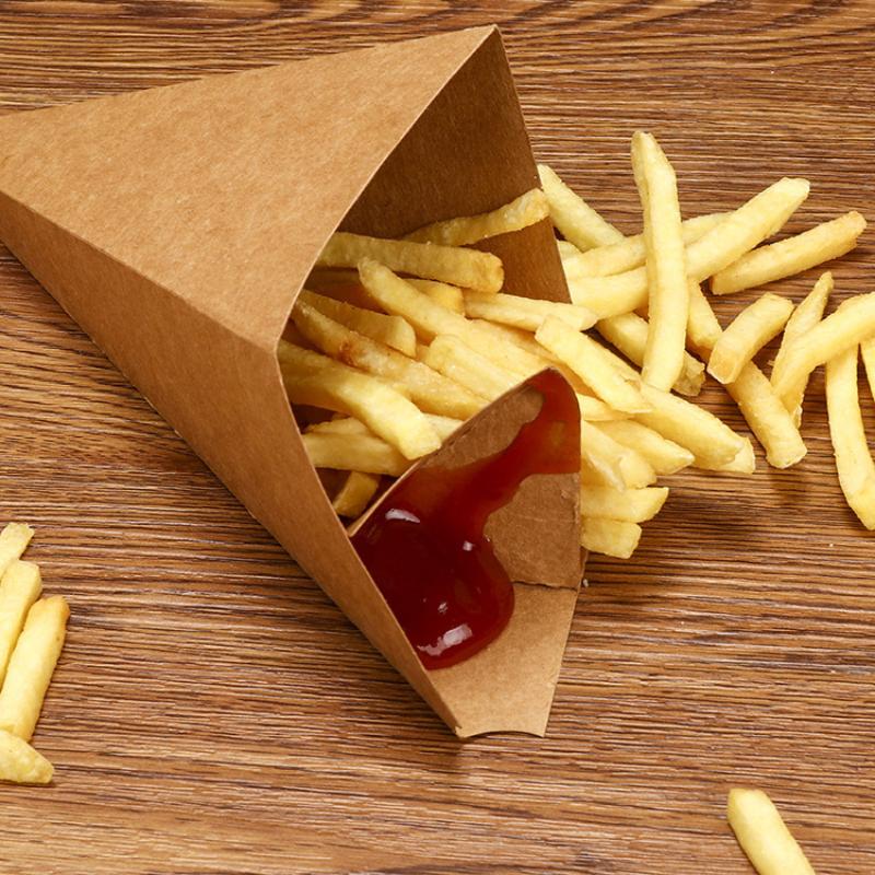 50Pcs French Fries Box Cone Chips Ketchup Cup Fast Food Restaurant Take-Out Disposable Food Paper Package