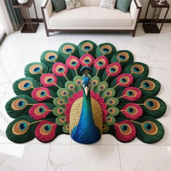 Peacock Floor Mat 3D Realistic Pattern Bathroom Mat Quick Dry Floor