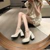 Retro Mary Jane Shoes Women's Summer New High Heels White Pearl Thick Heel Platform Gentle Small Leather Shoes