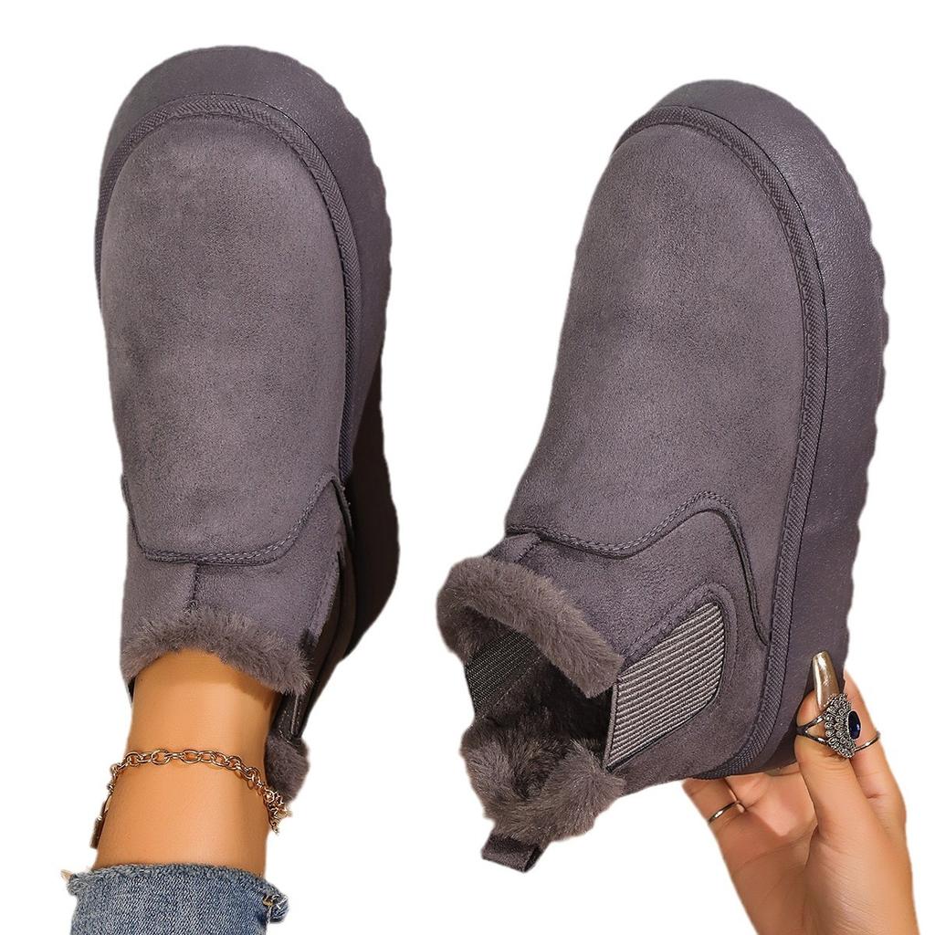 Fleece and thickened Northeast snow boots women's fur integrated 2024 autumn and winter new one-pedal thick-soled warm cotton shoes