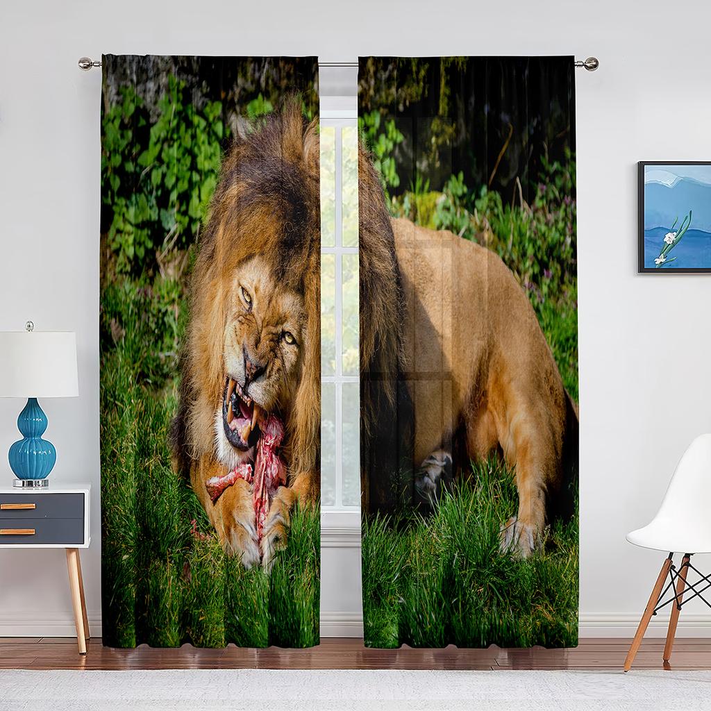 Tende in Tulle Tigre per Decorazione Soggiorno Foglie Verdi Animale Selvatico Tenda Voile Velata per Camera da Letto Cucina Tendaggi per Finestre Tende