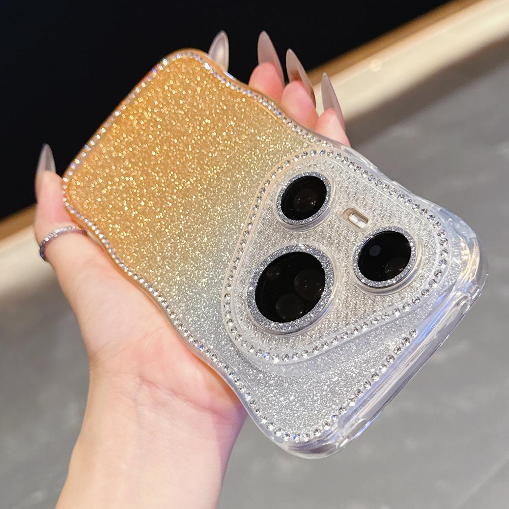 KEYSION Gradient Glitter Jewelled Phone Case for Huawei Pura 70 80 Pro 80 70 Ultra Wavy Border Lens Protector Shockproof Cover