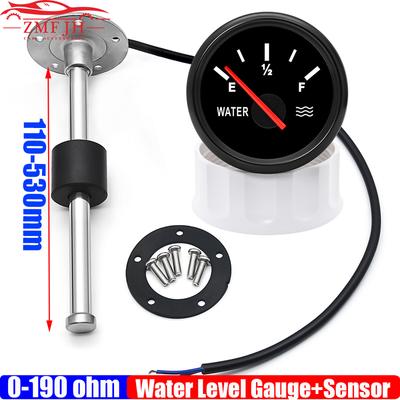 0-190 OHM 2" 52mm Water Level Gauge with Red Light + Water Level Sensor 110mm 230mm 320mm 530mm for All Auto Boat Yacht 12V 24V