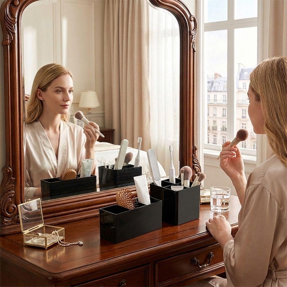 Black Pen Holder Plastic Pen Container Multi-functional Makeup Brush Holder  School Office