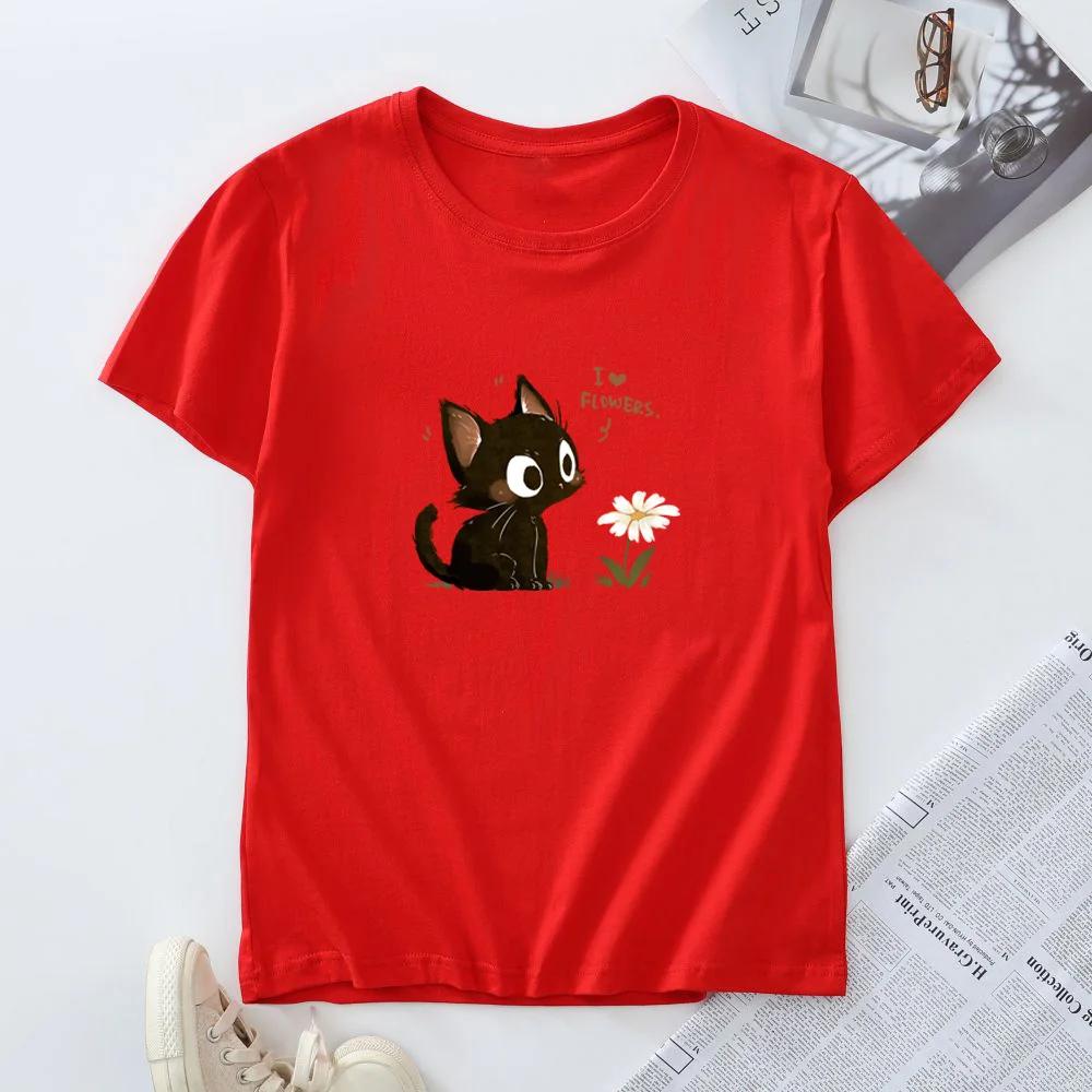 Womens  Tshirt Fashion Kawaii Harajuku Cat Graphic T Shirts Summer Short Sleeve FeUnisex Tee Tops Women Tshirt Clothing S