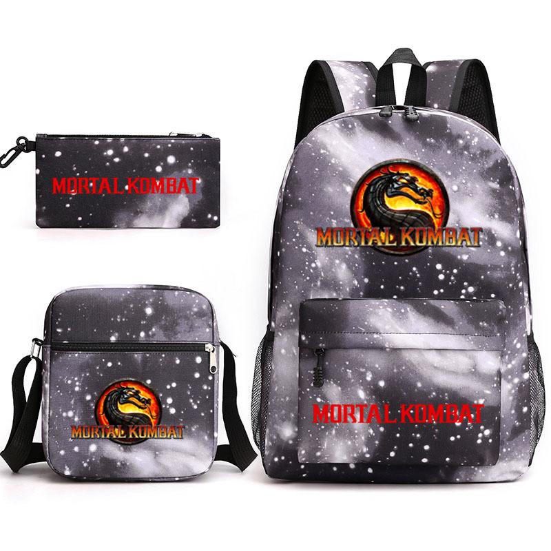 Mortal Kombat Book Bag Threepiece Set With Waterproof Oxford Fabric For Casual Travel