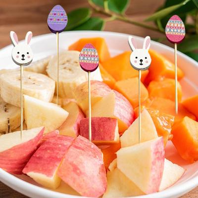 100Pcs/Bag Bamboo Skewers Multipurpose Disposable Cartoon Rabbit Egg Festive Food Grade Decorative Gift Easter Fruit Sticks Toothpicks Cake