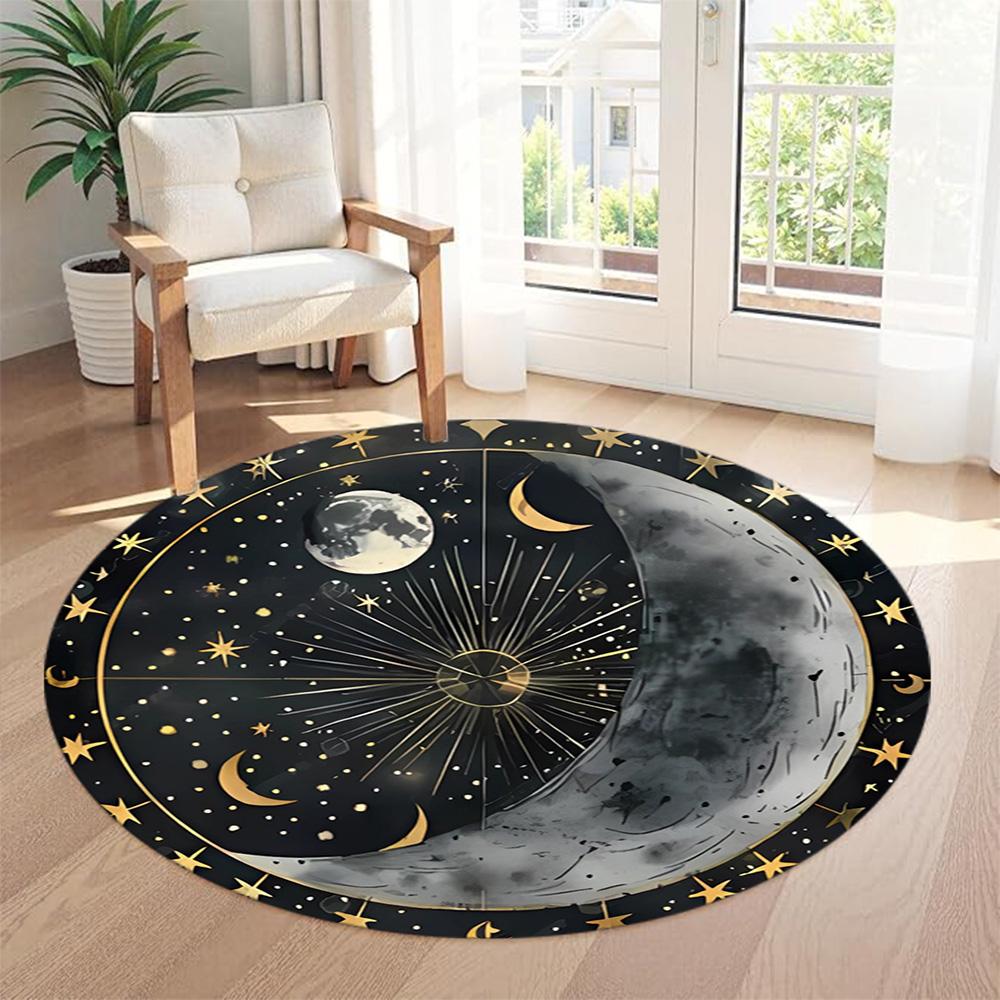 Stars Moon Round Floor Mat Design for Kitchen Decorate room Balcony Entryway Antislip Round Carpet Decorate Offices Birthday Christmas Gift