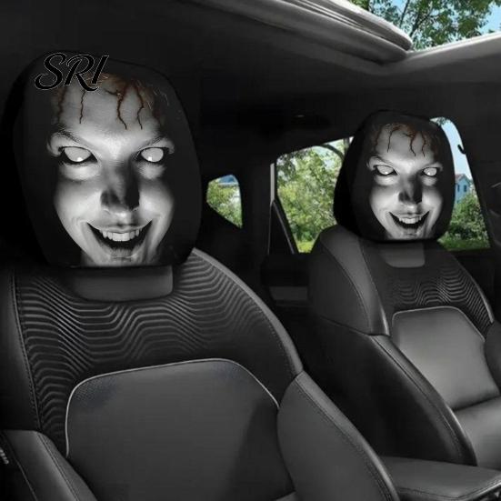 Unique Car Headrest Design 2Pcs Halloween Covers, Horror-Themed Seat Neck Pillow Washable Cover Cases, Breathable Stretchy Protector for Auto Interior