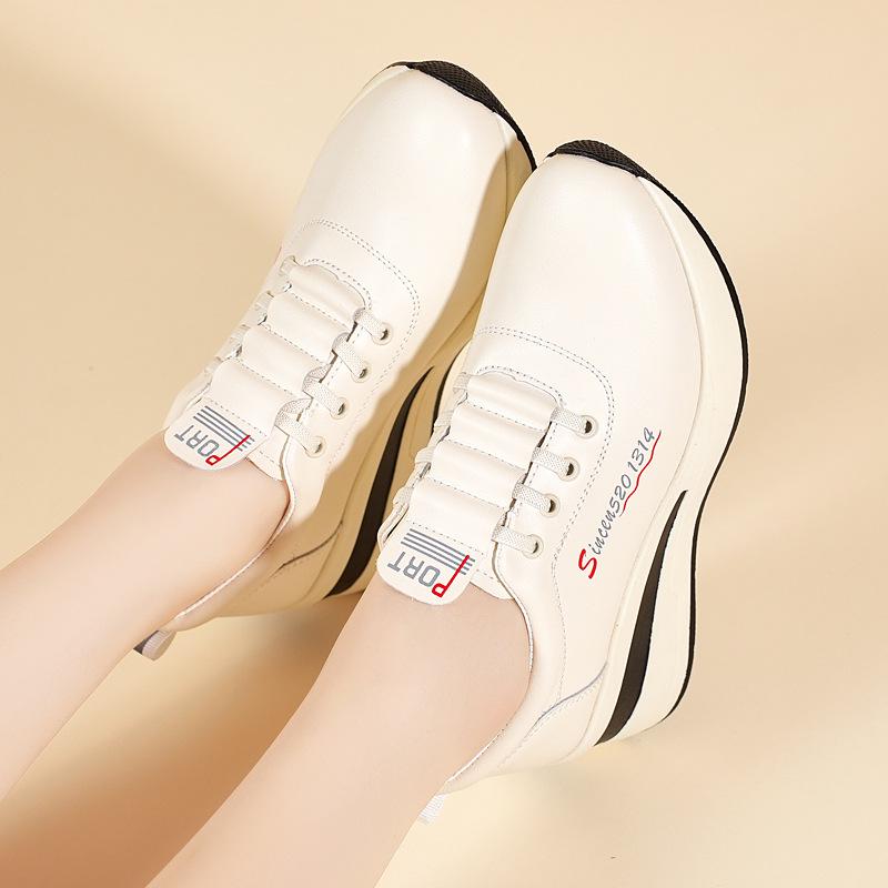 Women's Thick-Soled Leather Platform Shoes - Versatile, Lightweight, Height-Enhancing, and Stylish for Spring and Autumn 2025