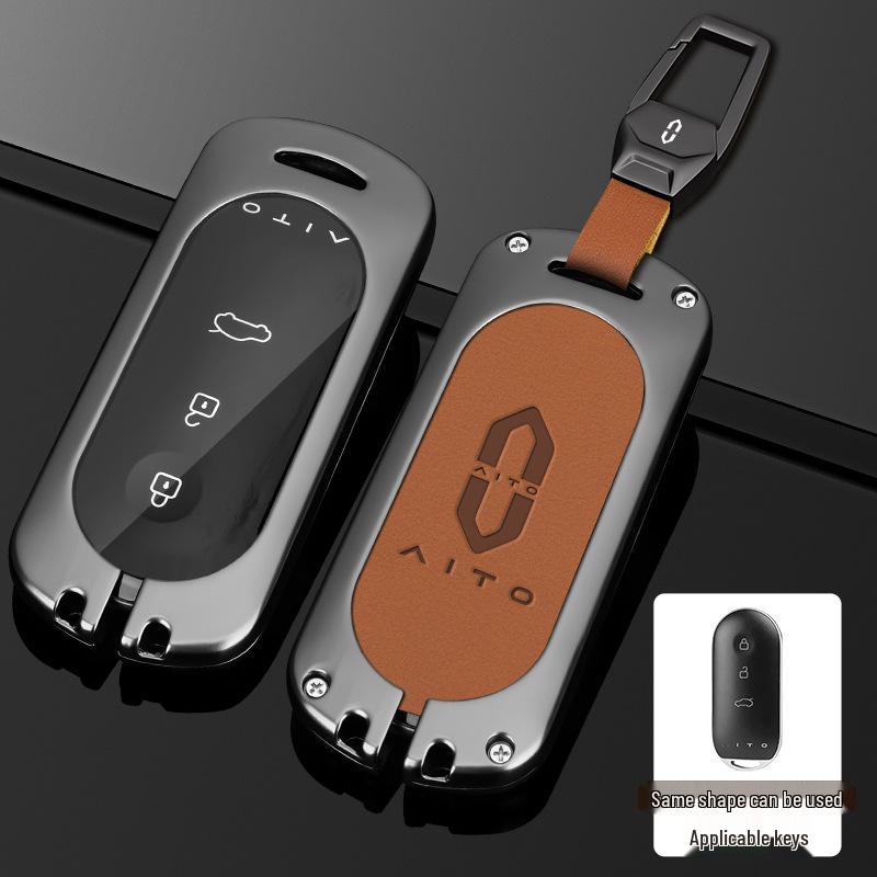 Huawei AITO M5/M7 2023 Leather Key Case: Advanced Metal Protective Shell with Buckle for Men and Women