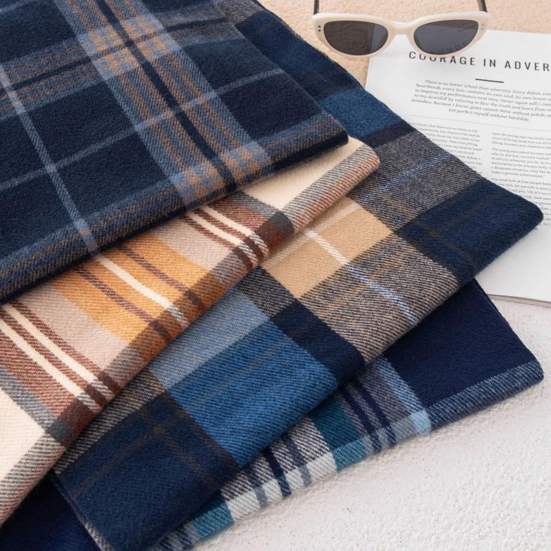 Womens Warm Faux Cashmere Scarf Blue Plaid Shawl Wrap Winter Office Casual Elegant Layering Accessory