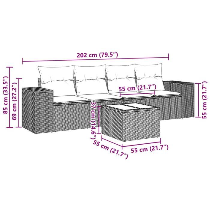 VidaXL Salon de Jardin avec Coussins 5 pcs, Canapés de Terrasse, Ensemble de Meubles de Patio, Mobilier d'Extérieur, Gris 3254629