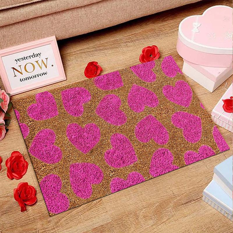 American Valentine's Day Series Crystal Velvet Carpet Love Door Mat Festive Holiday Home Decoration Mat Gift Wedding Mat