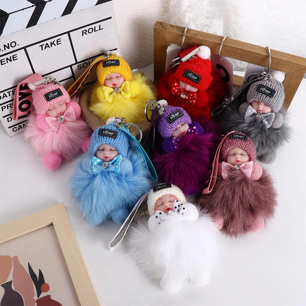 Ring Jewelry Gift Bag Pendant Pompom Keyring Fluffy Plush Doll Plush Keychain Sleeping Baby Doll
