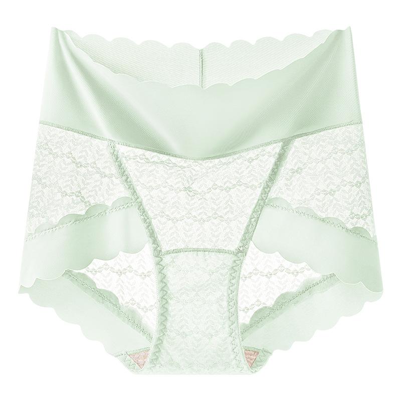 Ladies Spring and Summer Sexy Lace High Waist Belly Not Roll Edge No Mark Mulberry Silk Anti  Antibacterial Briefs