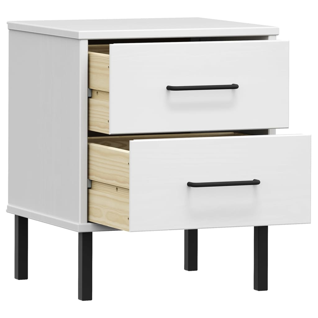 Nightstand OSLO with Metal Legs White Solid Pine Wood
