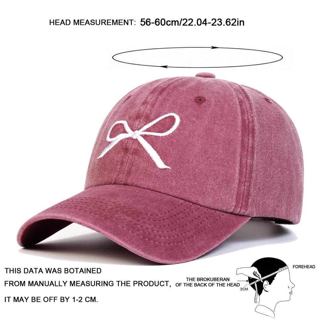 Unisex Bow Embroidery Adjustable Washed Baseball Hat Cute Golf Caps Spring Autumn Outdoor Leisure Hats Travel Accessories for Women Men