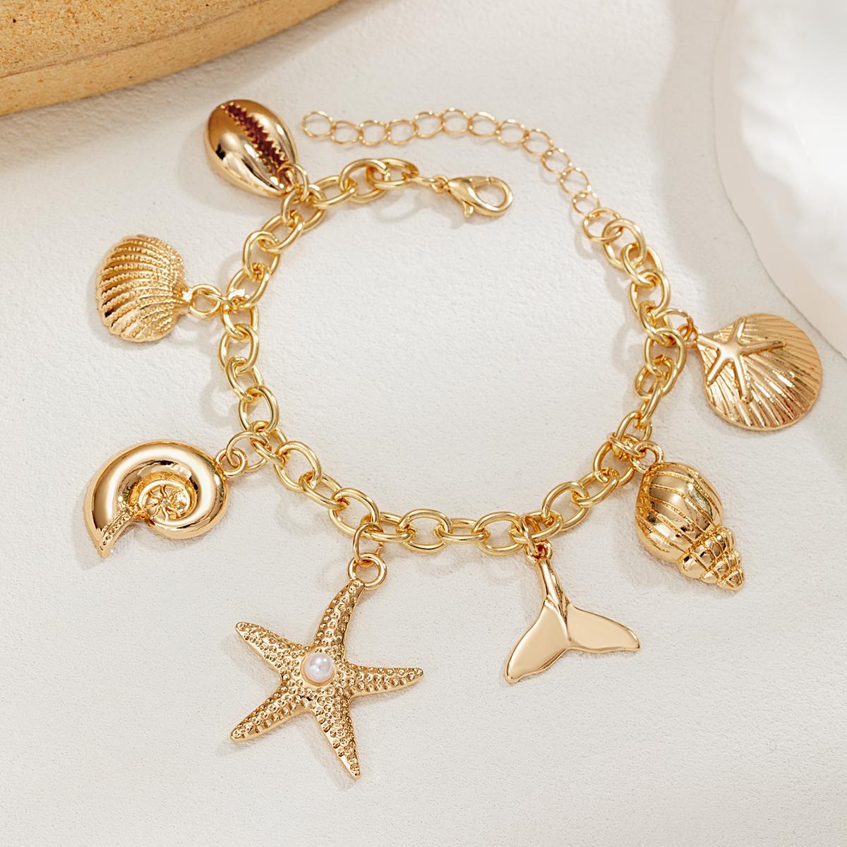 Beach style alloy shell starfish beauty fish tail pendant tassel bracelet thick chain women s bracelet
