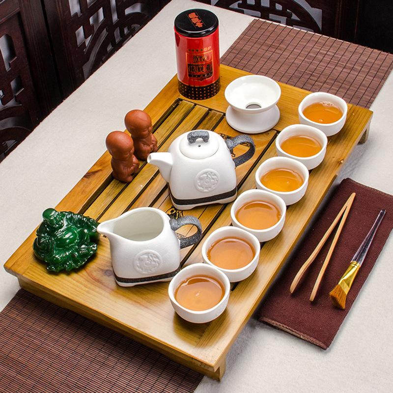 Juego de té chino de vidrio transparente resistente al calor, juego de té de madera maciza con paquete de bandeja de té Kung Fu