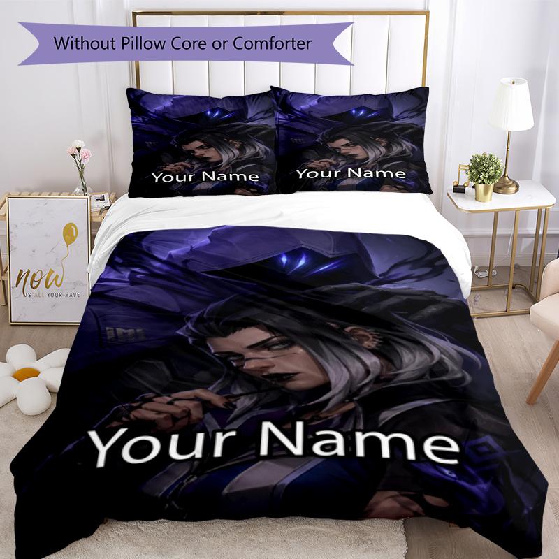 3pcs Custom Name Valorant Bedding Set Duvet Cover Closure Includes 1 Duvet Cover & 2 Pillowcases, Soft and Comfortable for All Seasons.