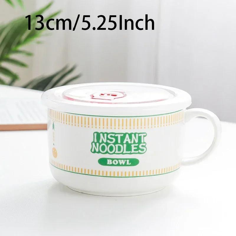 Ramen Bowl Ceramics Rice Bowl with Lid Handle Salad Bento Large Capacity Food Container Home Office School Student Tableware